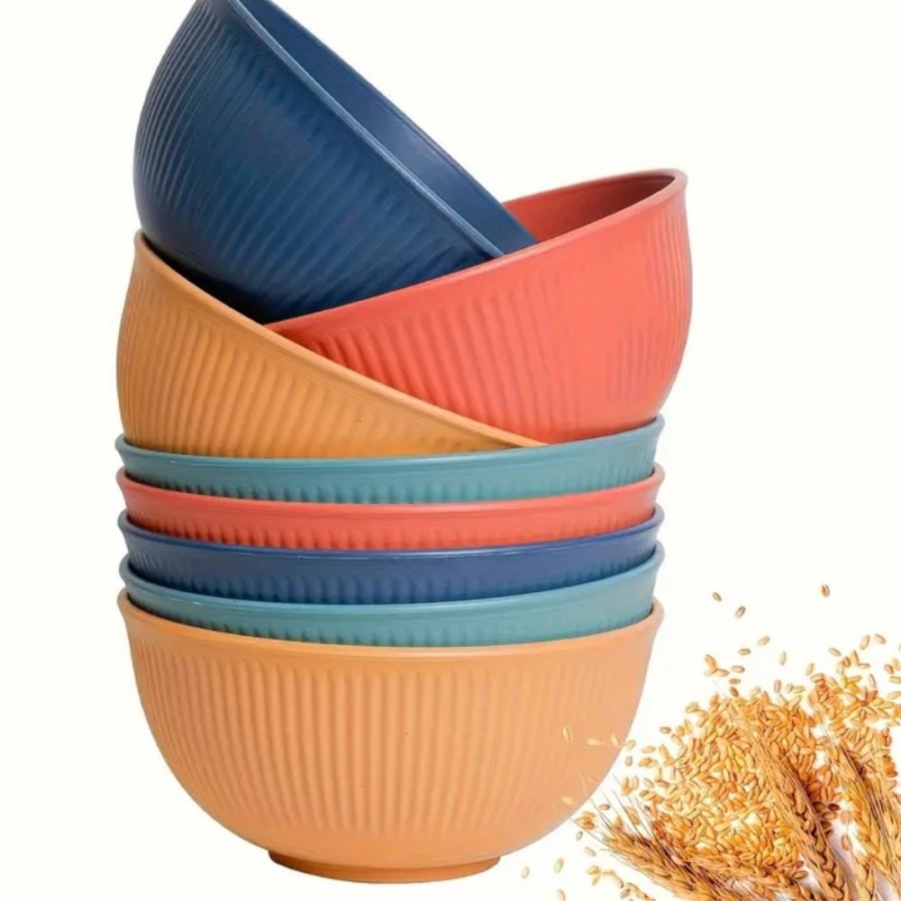 8pc Unbreakable Colorful Ribbed Bowls Set